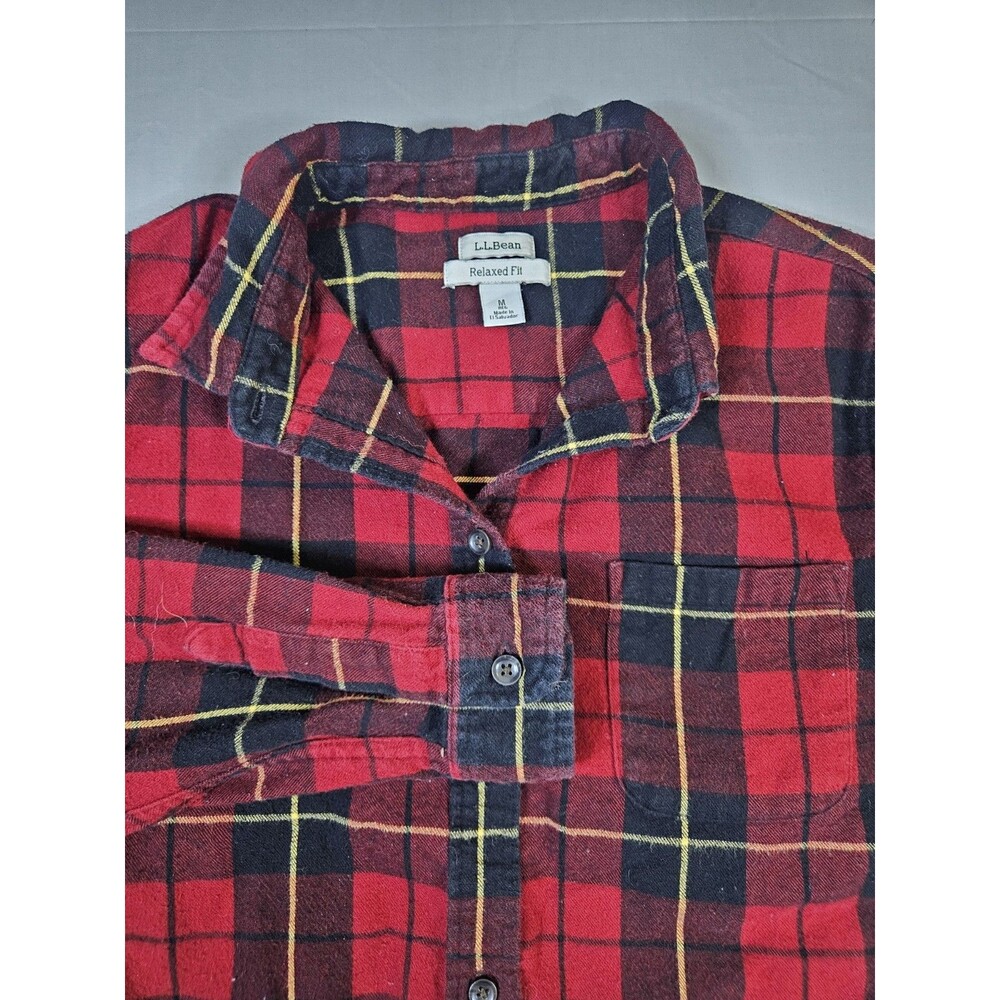 LL Bean Shirt Women Medium Red Flannel Relaxed Scotch Plaid Heritage 273137